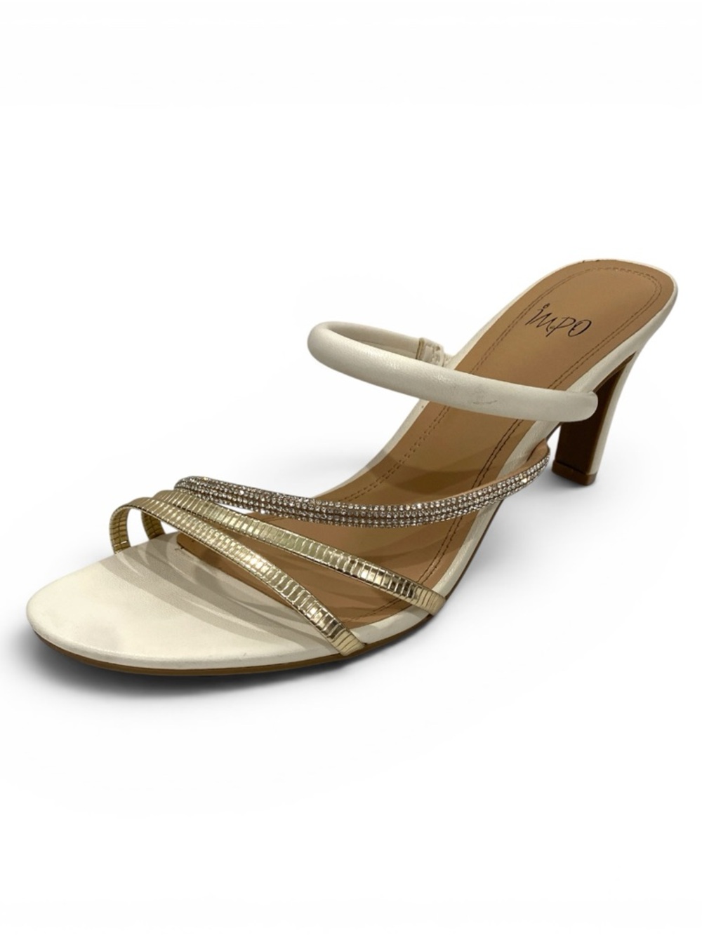 Impo Women's White and Gold Strappy Heeled Sandal Size 11